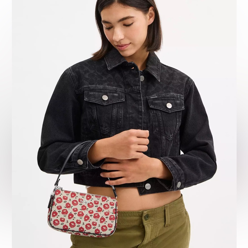 Coach Nolita 19 Red Floral zipping with chain extenter Wristlet Small bag - Picture 11 of 12